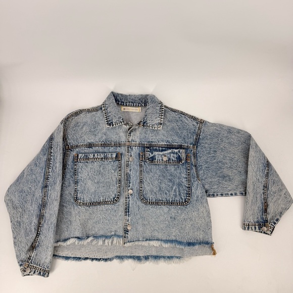 Happy Nature Womens Acid Wash Boxy Cropped Denim Jacket Oversized M 90s Grunge - Picture 9 of 14